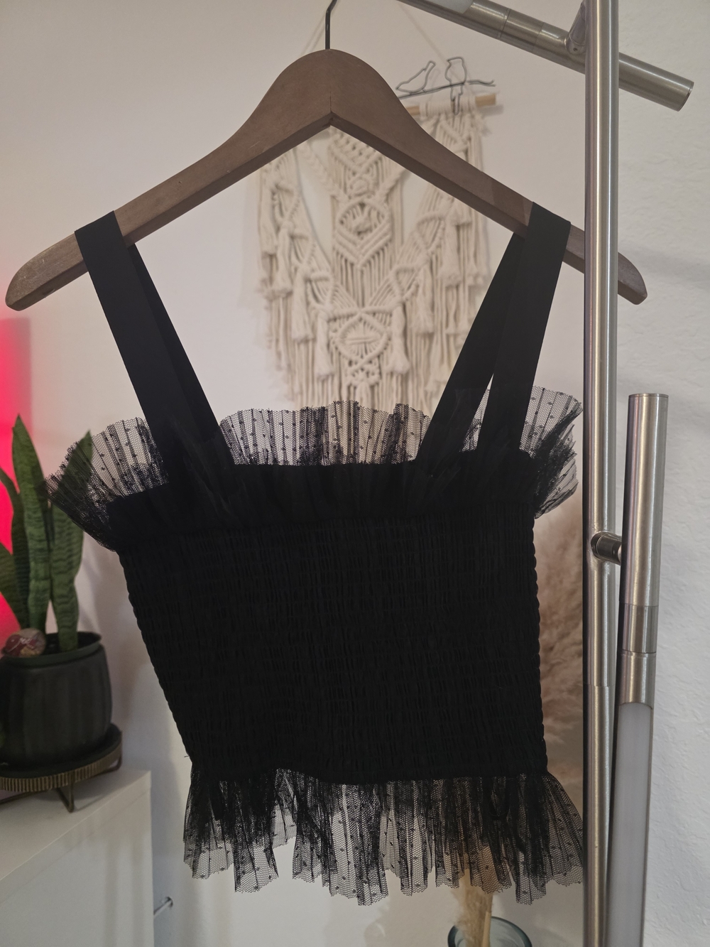Black Ruffled Mesh Tank Top - Women